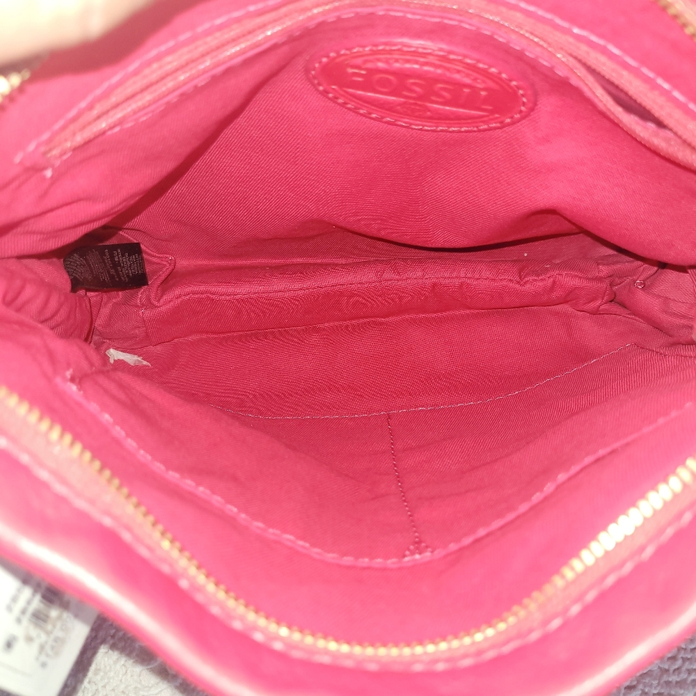 NWT Fossil Pink Pebble Leather/ Cowhide Crossbody/Shoulder Bag Adjustable Strap - Picture 10 of 16